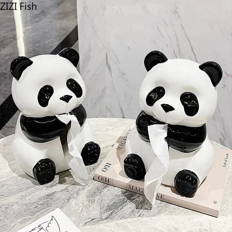 Afralia™ Panda Ceramic Tissue Box: Modern Home Decor & Napkin Holder for Coffee Table