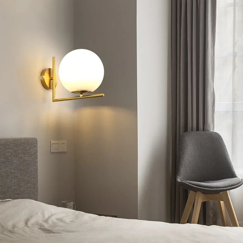 Afralia™ Nordic Metal White Glass Ball Wall Lamp, Retro Vintage Gold, E14, Loft Cafe Bedroom Foyer