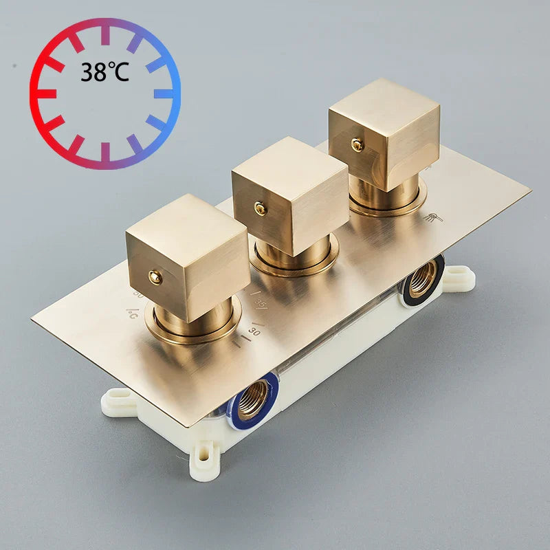 Afralia™ Gold Thermostatic Rain Waterfall Shower Faucet Set - Wall Mounted Shower System