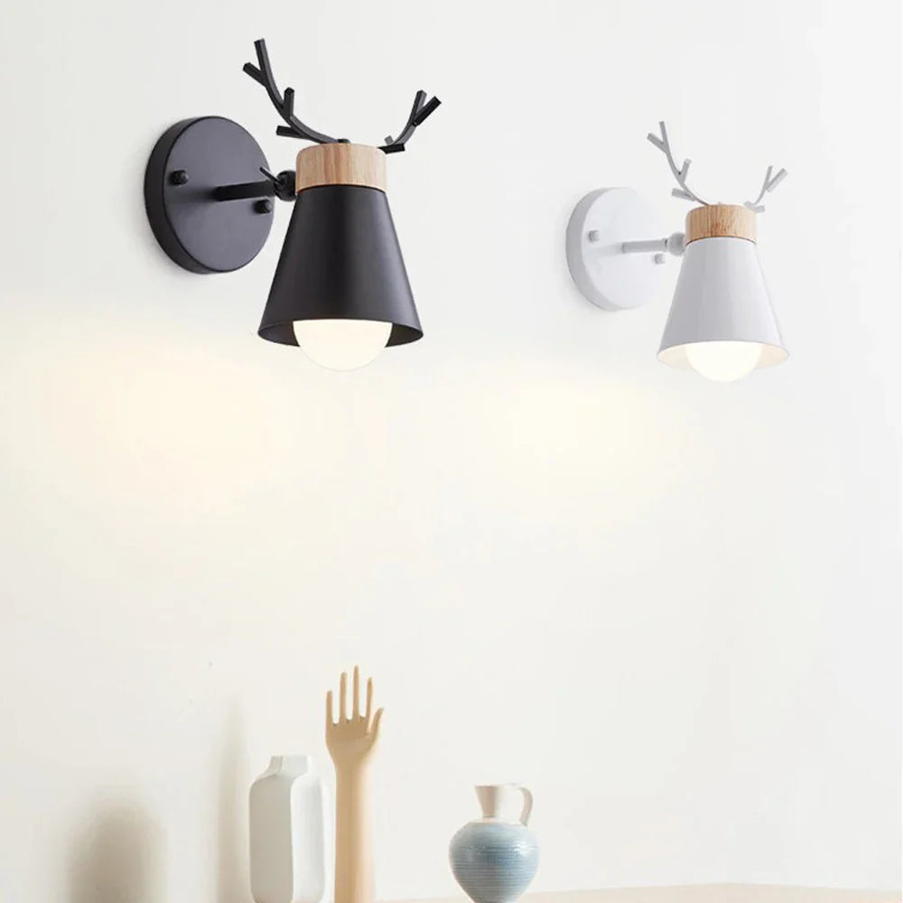 Afralia™ LED Antlers Wall Lamp Wooden Nordic Vintage Modern Loft Bedroom Lighting E27