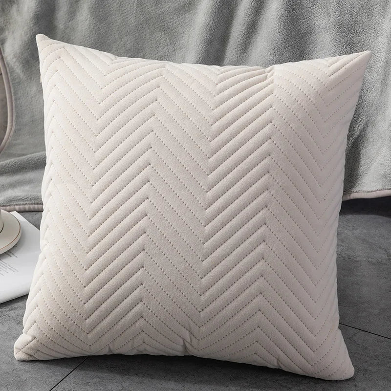Afralia™ Quilted Velvet Cushion Cover Pure Color Wave Pillowcase for Sofa Bed Home Décor