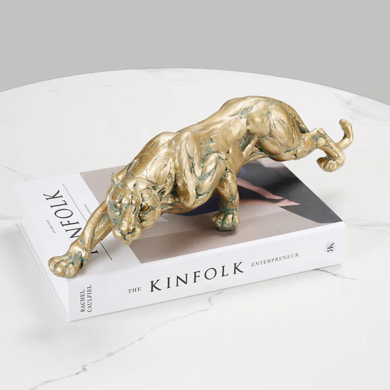 Afralia™ Cheetah Panther Leopard Figurine Sculpture Desktop Decor Ornaments Gift