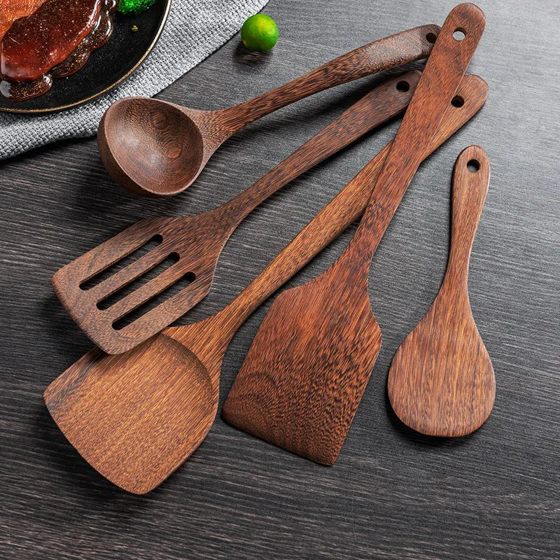 Afralia™ Kitchen Utensils Set: Non-Stick Cookware with Wooden Handles