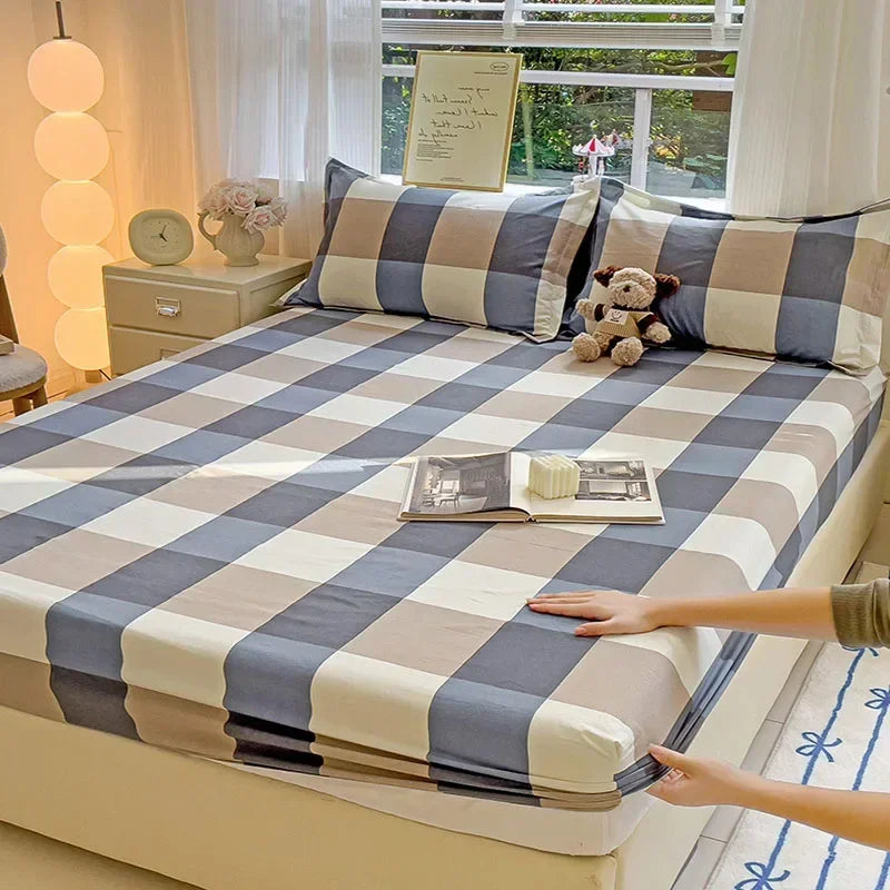 Afralia™ Soft Grid Pattern Cotton Bedsheet - Skin Friendly, Non Slip & Ultra Thin