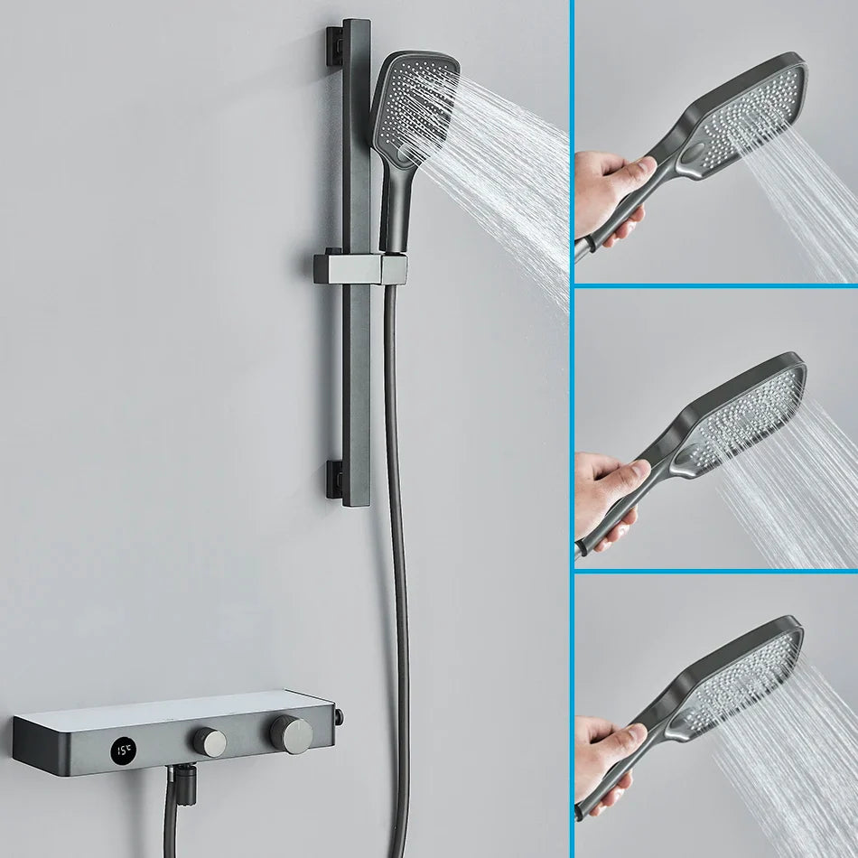 Afralia™ Grey Digital Shower Faucet Set 2-Way Mixer System for Bathroom with Hand Sprayer