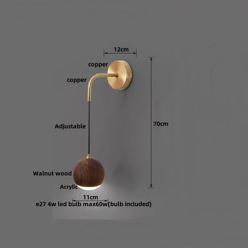 Afralia™ LED Walnut Wood Wall Light Sconce with Adjustable Acrylic Lamparas