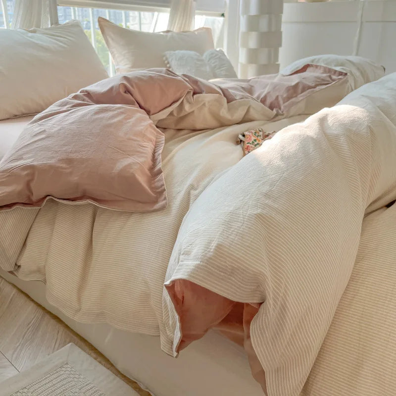 Afralia™ Fine Stripes Double Bedding Set - Soft & High Quality Comforter Cover