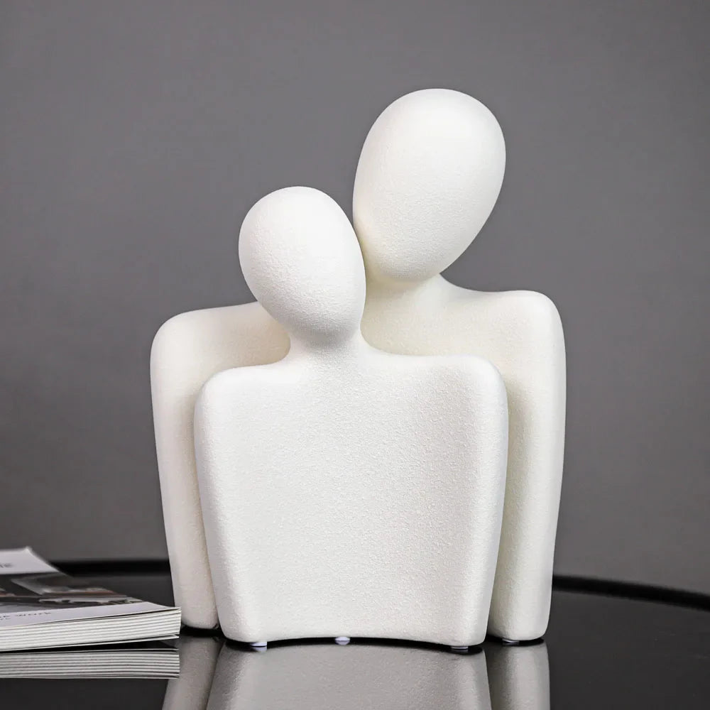 Modern Ceramic Embrace Couple Sculpture by Afralia™ - Frosted Abstract Lover Bust Statues