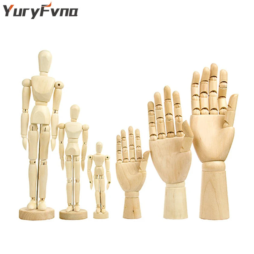 Afralia™ Poseable Wooden Manikin Hand Sketch Model with Stand - Artist Essential