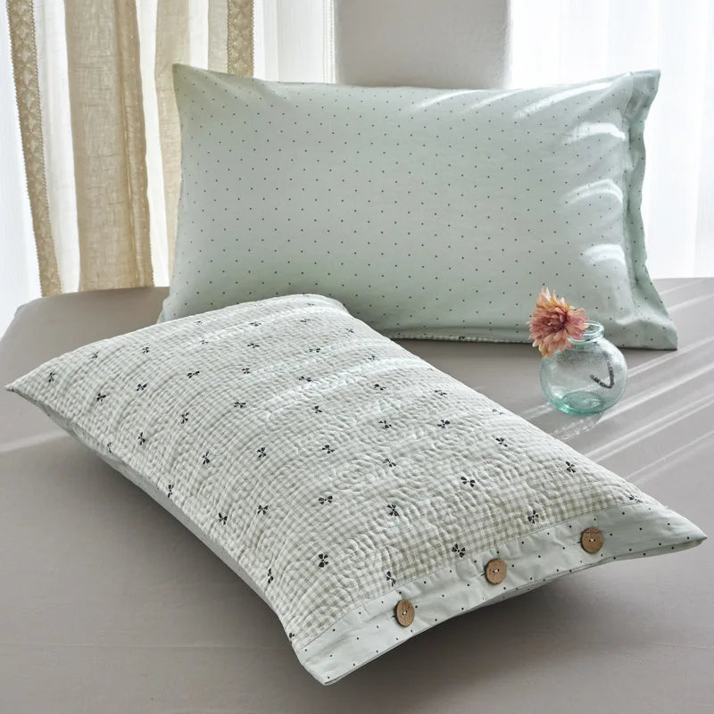 Afralia™ Quilted Cotton Pillowcase: Double-Sided, Cozy, Button Lock, Skin-Friendly, Printed Home Textile