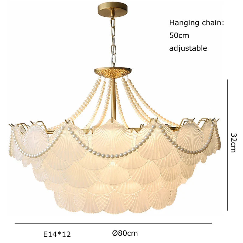 Afralia™ Shell Glass Gold Lustre LED Chandelier - Luxury Hanging Lamp