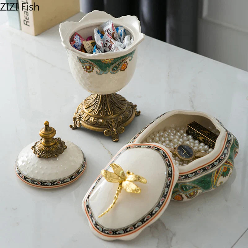 Afralia™ Floral Pattern Ceramic Jewelry Box Candy Pots Aroma Can