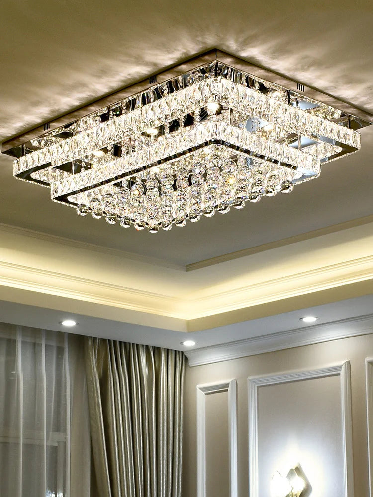 Afralia™ Elegant Crystal LED Chandelier, Remote Control Ceiling Lamp for Living Room, Bedroom