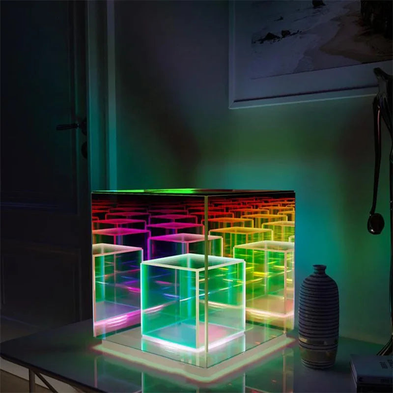 Afralia™ LED Square Color Cube Table Lamp for Home Bedroom Decoration