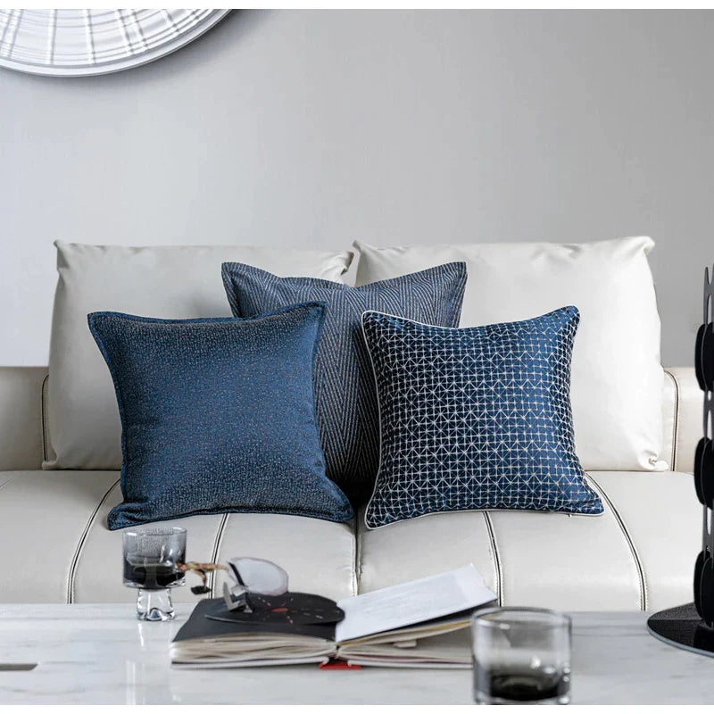 Afralia™ Blue Geometry Jacquard Pillow Cover 45x45cm Sofa Decoration