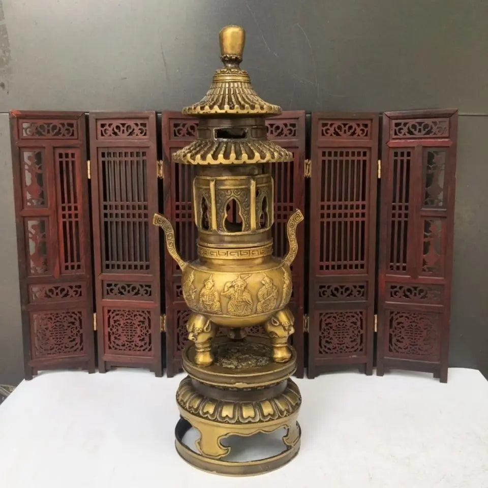 Afralia™ Brass Three-Tiered Tower Incense Burner with Tripod Furnace for Home Buddhist Hall