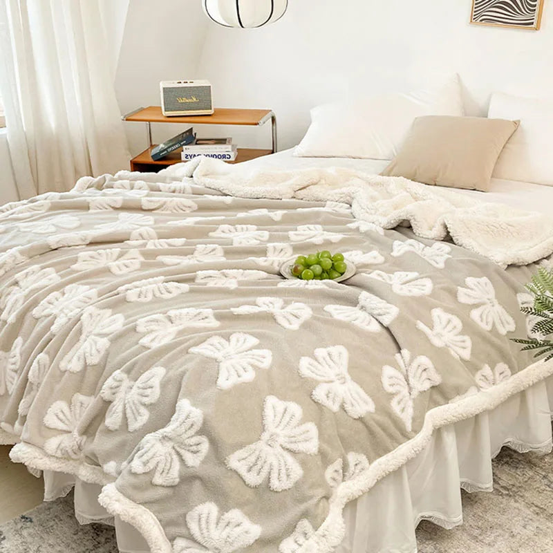 Afralia™ Butterfly Jacquard Double-Layer Wool Blanket: Soft & Warm for Autumn/Winter