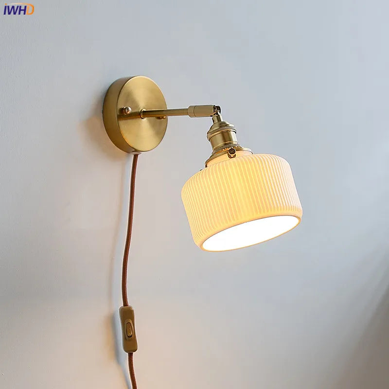 Afralia™ Ceramic Wall Sconce with Adjustable Iron Arm for Living Room Décor