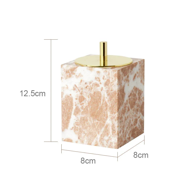 Afralia™ Coral Pink Marble Bathroom Accessories Set: Dispenser, Dish, Holder, Tissue Box, Tray