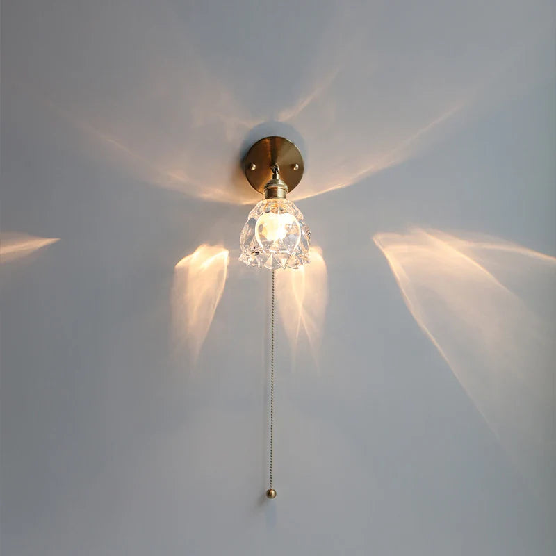 Afralia™ Glass Base LED Wall Sconce, Pull Chain Switch, Modern Rotate Stair Light