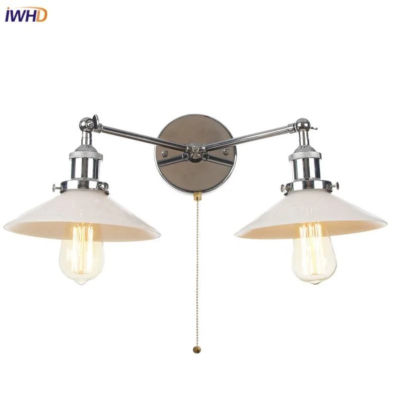 Afralia™ Chrome LED Wall Sconce Pull Chain Switch Industrial Loft Bathroom Mirror Light