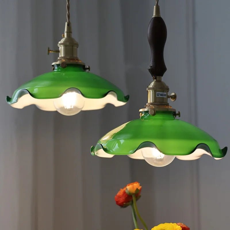 Afralia™ Green Glass Adjustable LED Pendant Lamp - Modern Nordic Hanging Light