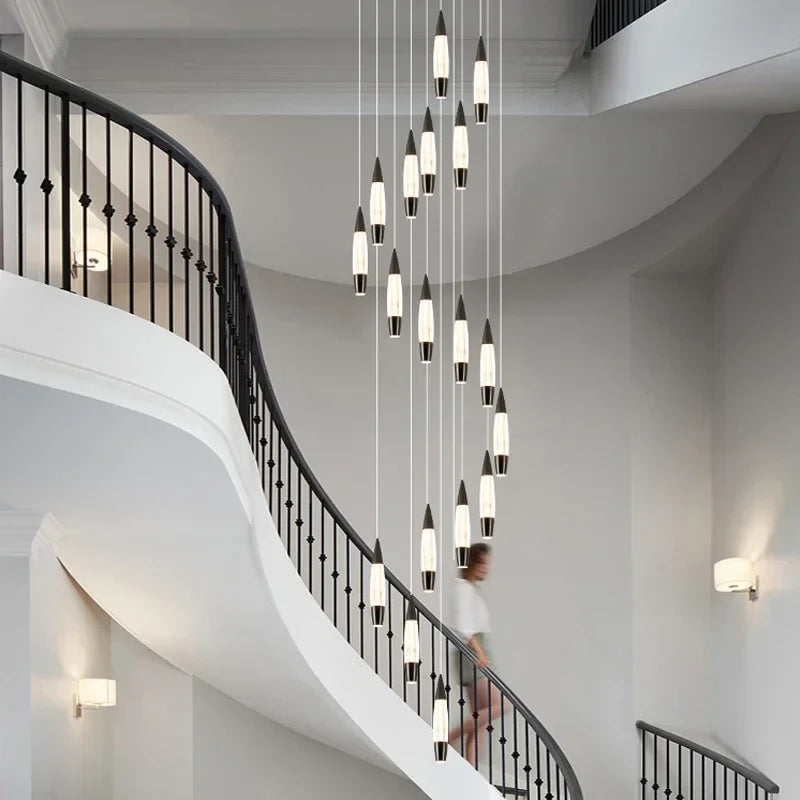 Afralia™ Modern LED Staircase Chandelier in Black Gold Finish