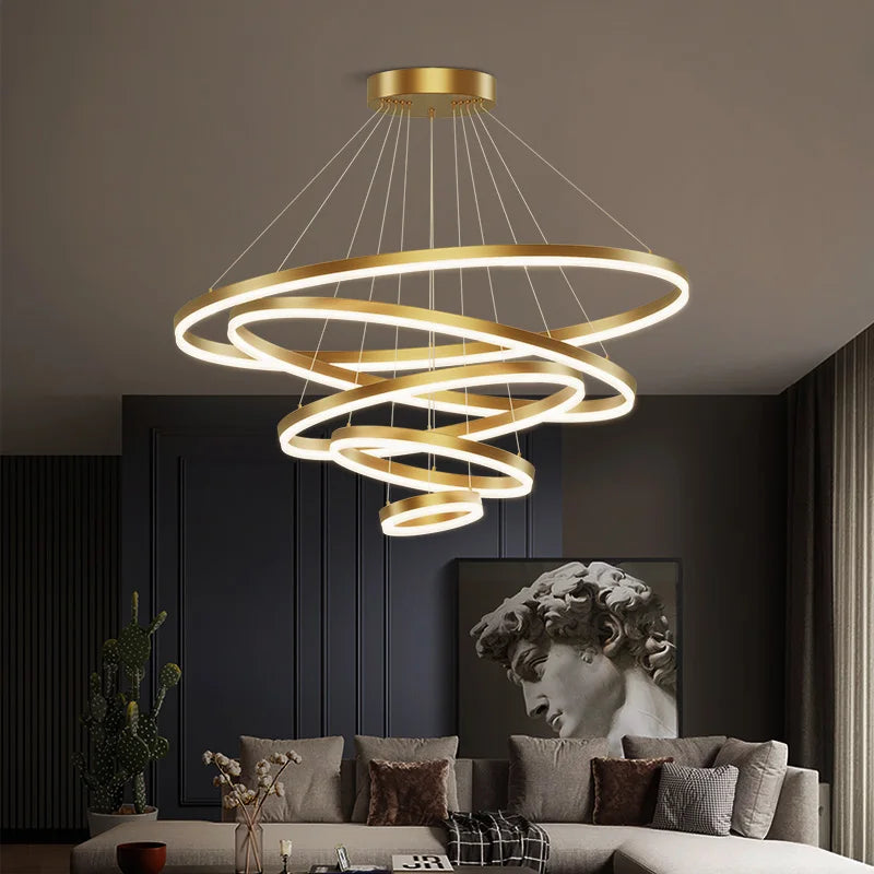Afralia™ Nordic Circular Chandelier Hanging Pendant Light for Living Room and Dining Room