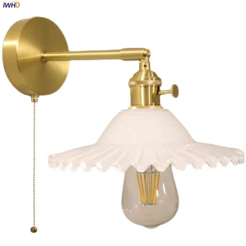 Afralia™ Nordic LED Wall Sconce with Pull Chain Switch & White Glass for Modern Home Lighting