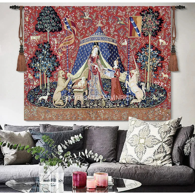 Afralia™ Medieval Chenille Jacquard Woven Wall Hanging Tapestry Luxury Throw Rug