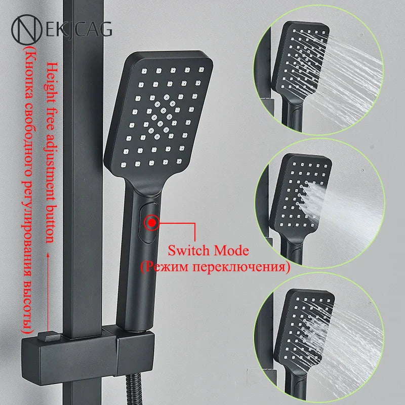Afralia™ Matte Black Stainless Steel Shower Faucet Set with Rainwater System
