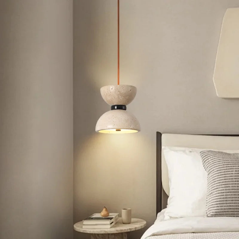 Afralia™ LED Pendant Lights, Yellow Travertine Vintage Hanging Lamp for Living Room & Kitchen