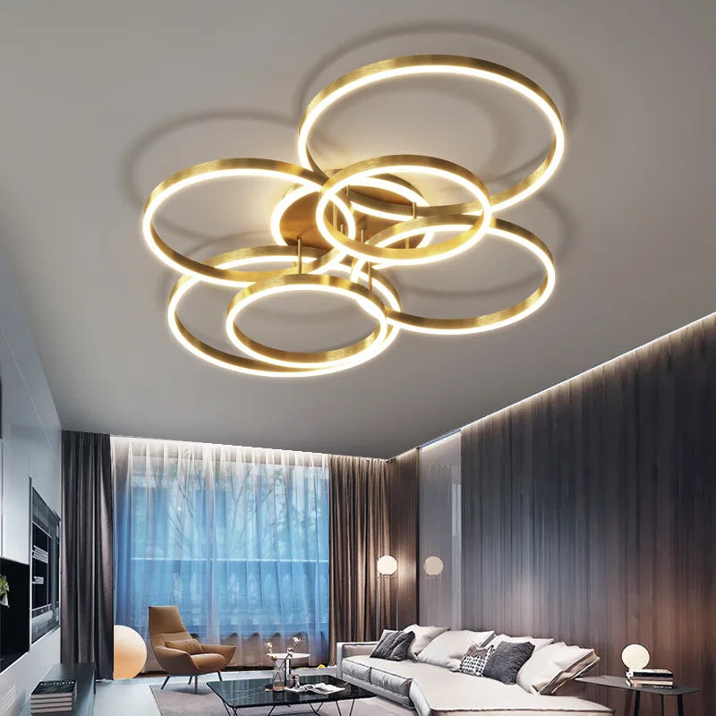 Afralia™ LED Chandelier: Modern Living Study Bedroom Lamps, Round Rings Foyer Chandeliers Luminaire