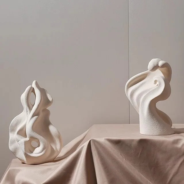 Afralia™ Wave-folded Ceramic Abstract Sculpture Handcrafted Statue Home Decor Figurine