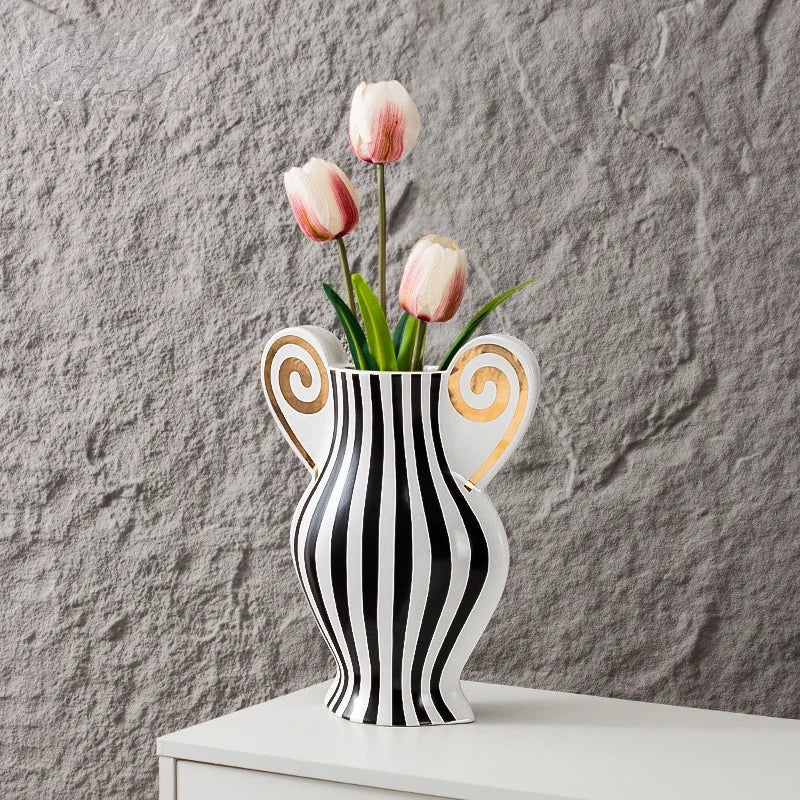 Afralia™ Geometric Fringe Ceramic Vase Vintage Kettle Home Decoration Accessories
