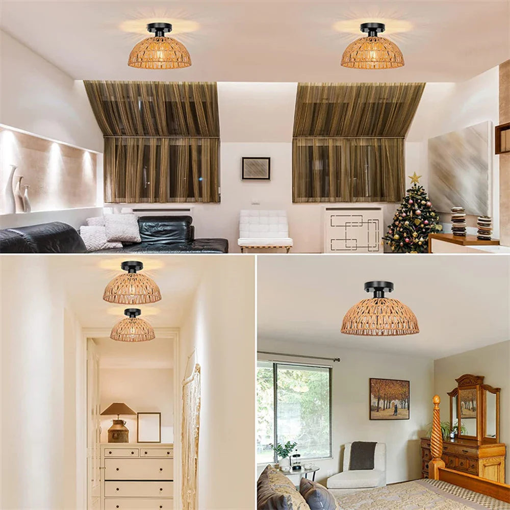 Afralia™ Handmade Hemp Rope Ceiling Lamps Chandelier Vintage Retro Industrial Lighting