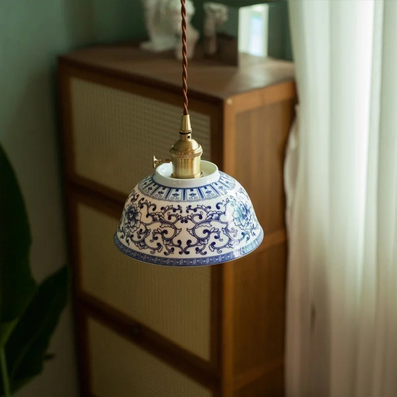 Afralia™ Vintage Flower Ceramic LED Pendant Lights for Home Decor