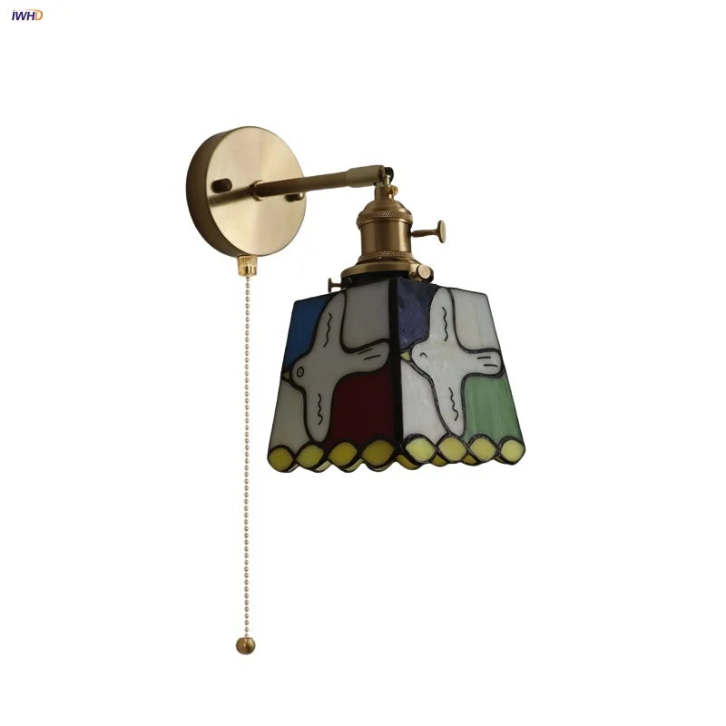 Afralia™ Tiffany Style Colorful Glass Wall Light Fixture - Up Down Rotate Bedside Lamp