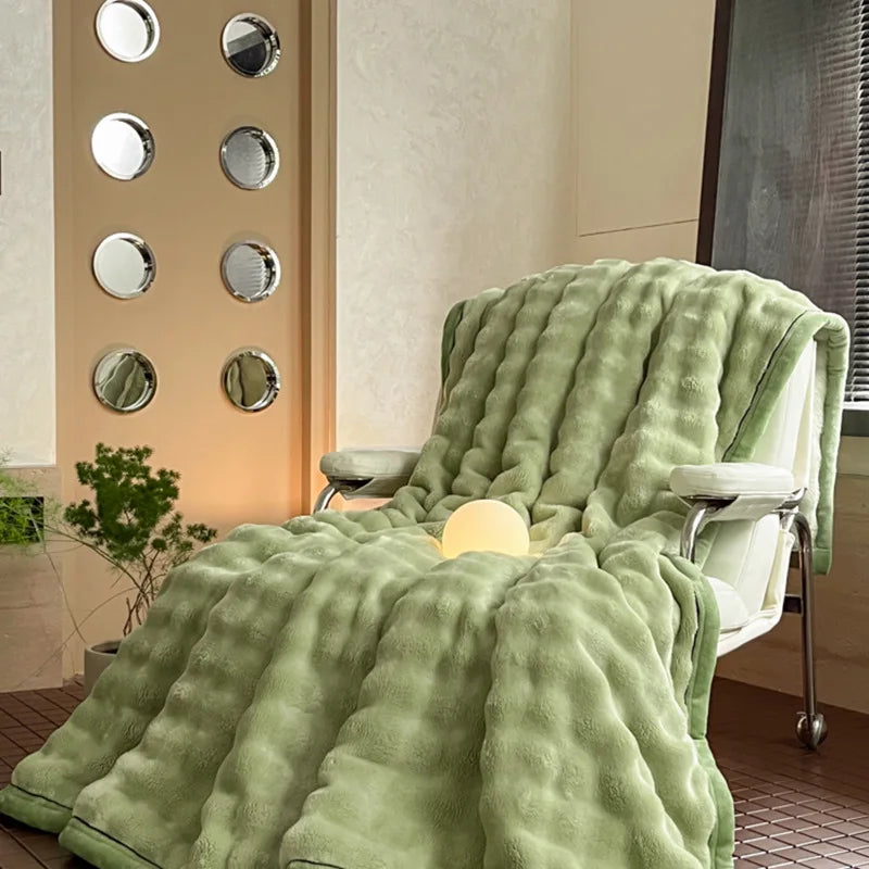 Afralia™ Cozy Bubble Faux Rabbit Fur Blanket: Warm Sofa & Bed Cover for All Seasons