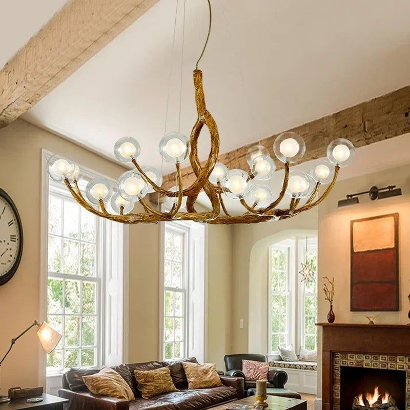 Afralia™ Vintage Resin Chandelier with Bubble Glass for Living Room Dining Table