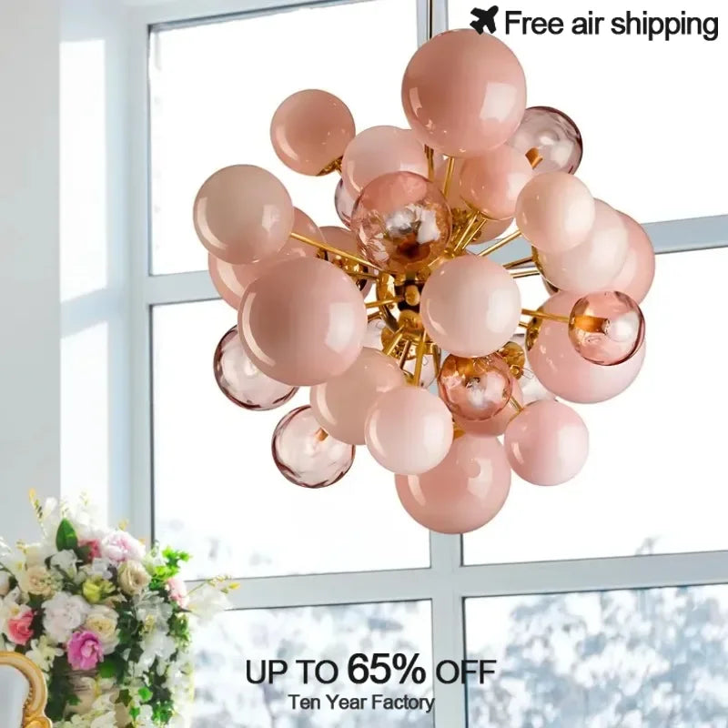 Afralia™ Pink Bubbles Glass Chandeliers | Modern LED Ceiling Pendant Light for Dining Room