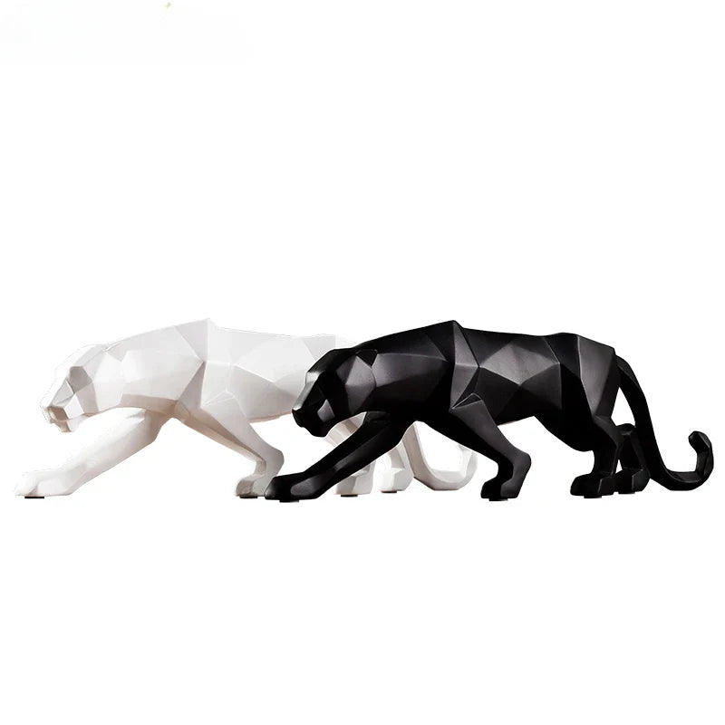 Afralia™ Panther Statue Geometric Resin Leopard Sculpture Home Office Decor Craft