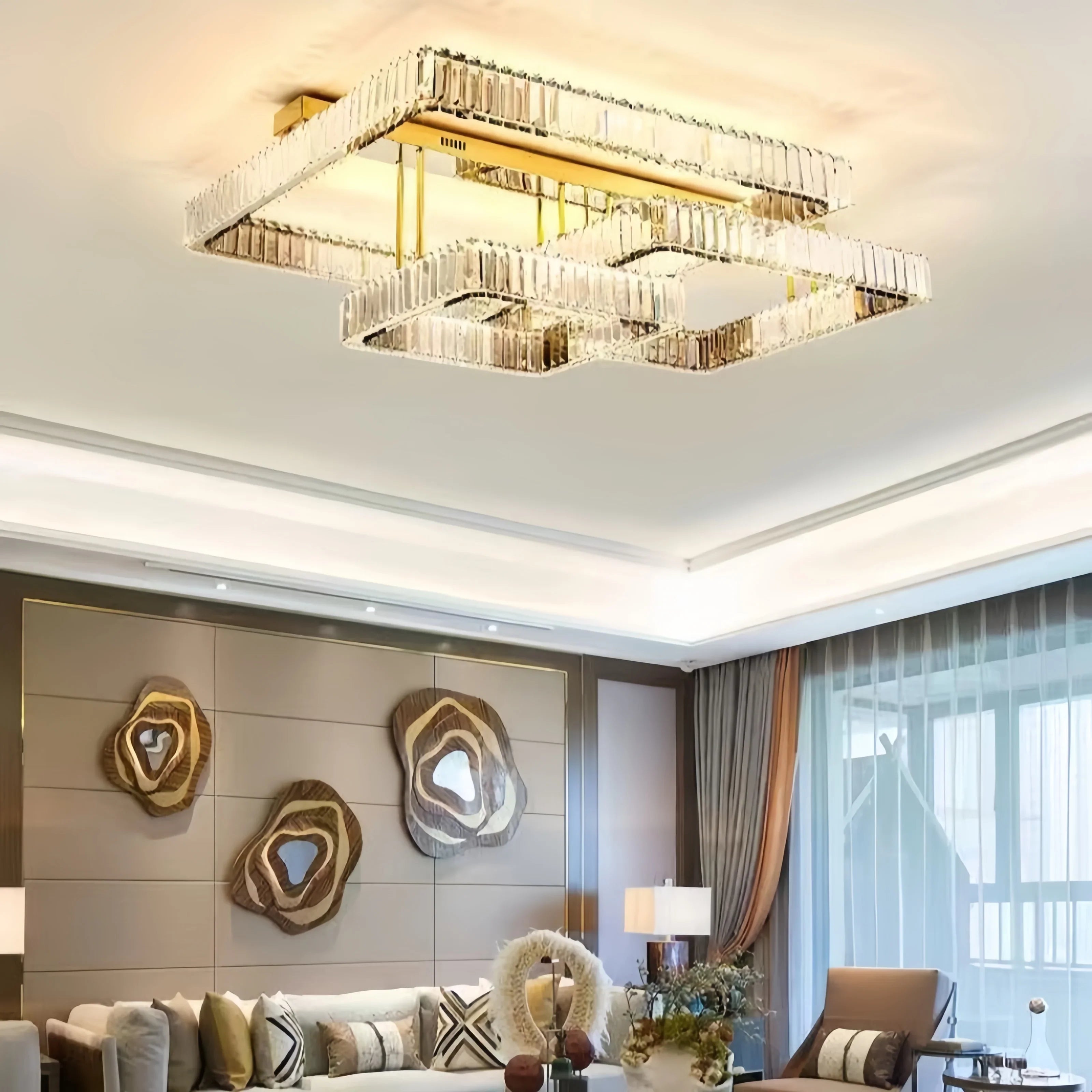 Afralia™ Crystal Luxury Ceiling Light for Living Room Bedroom Restaurant - Dimmable & Modern