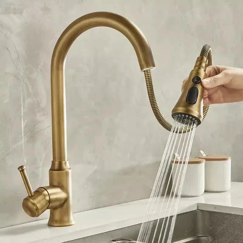 Afralia™ Antique Brass Kitchen Faucet 360° Rotation Sink Mixer Tap - Tuqiu Design