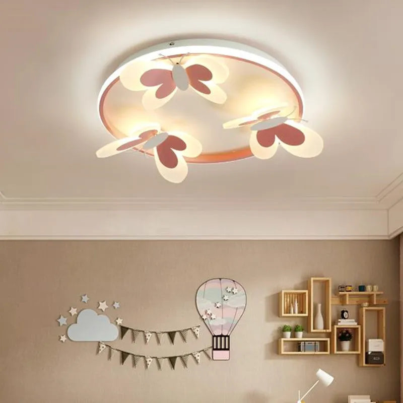 Afralia™ Butterfly Pink Ceiling Light for Kids Room & Study, Creative Decorative Lamp