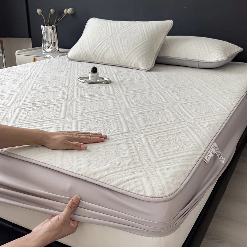 Afralia™ Luxury Carved Quilted Single Fitted Sheet - Washable Mattress Cover