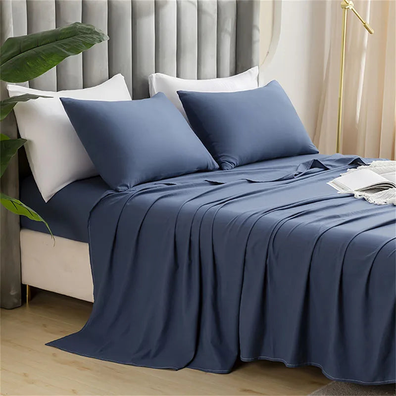 Afralia™ Solid Color Single Bed Sheet Soft Comfortable Bedding All Seasons Queen Size