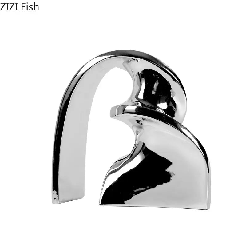 Afralia™ Silver Ribbon Abstract Sculpture Desk Ornament Spiral Twist Artwork Statue Aesthetics