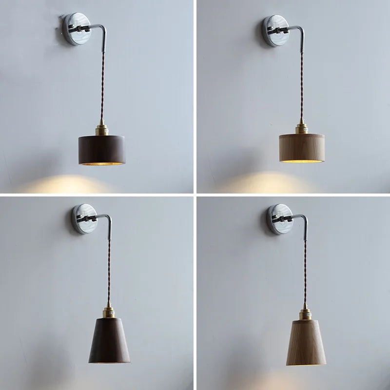 Afralia™ Walnut Ash LED Wall Sconce Adjustable Japanese Style Stair Light Fixtures