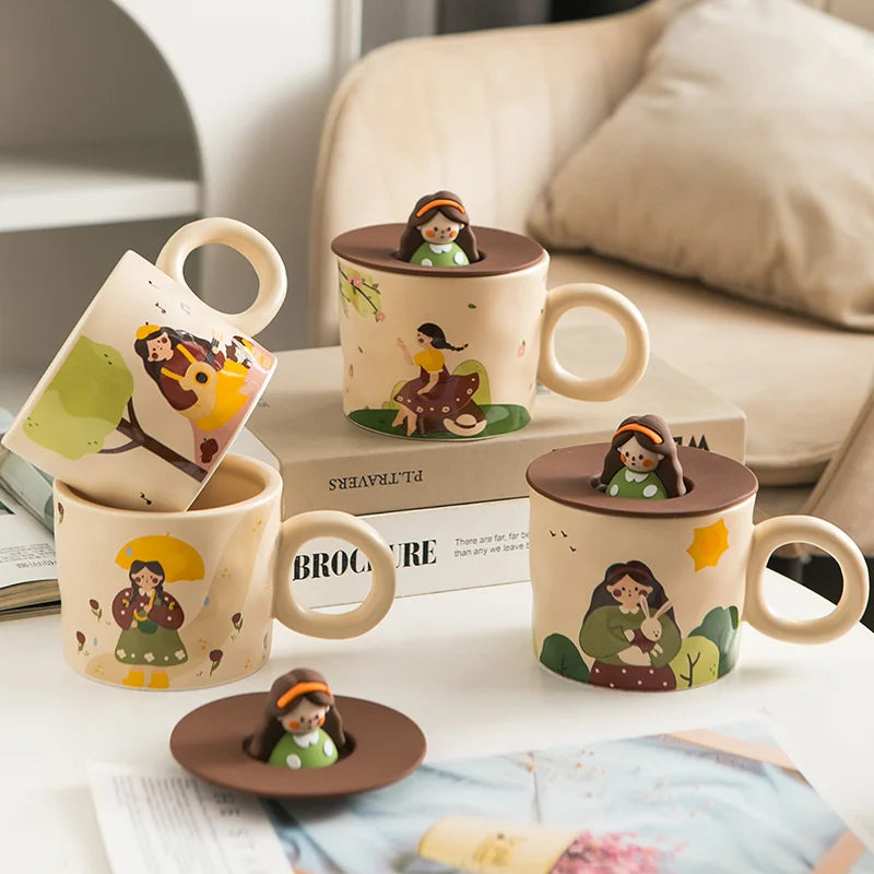 Afralia™ Retro Ceramic Coffee Mug with Lid - Personalized Birthday Gift for Office or Home